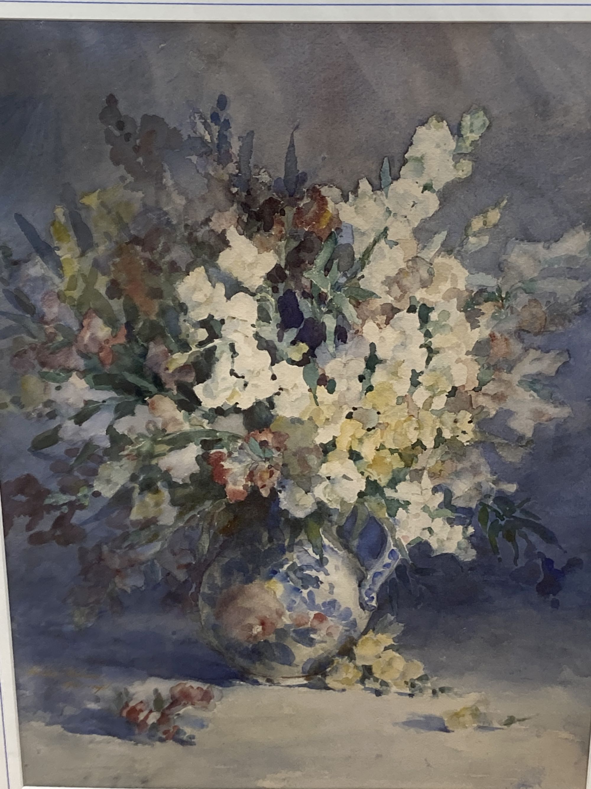 Hubay Maria, watercolour, Still life of flowers in a jug, signed and dated 1913, 54 x 39cm, unframed